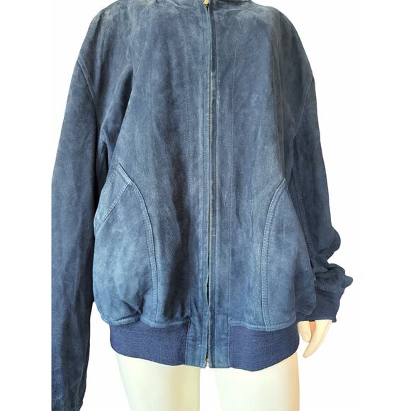 Bally Reversible Blue Suede Leather Bomber Jacket Vintage Sz 46 - Picture 6 of 16